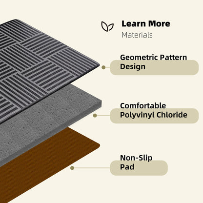 Kitchen Mats For Floor 2 Piece Cushioned Anti Fatigue Kitchen Plaid Rugs Set Non Slip Waterproof Comfort Foam Standing For Laundry,Desk,Office,Bathroom,Apartment Decor,17.3"X29"+17.3"X47",Black