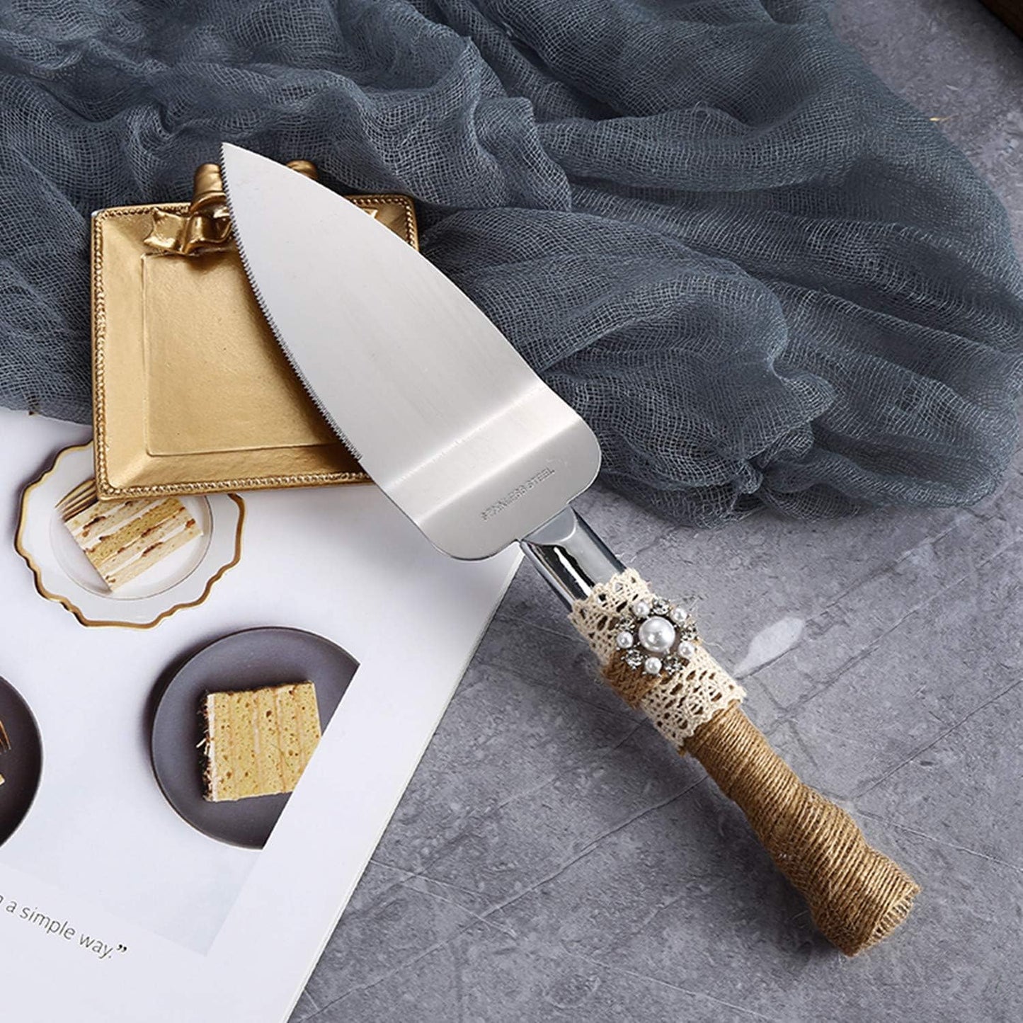 TANG SONG Rustic Wedding Cake Knife and Serving Set - Set of 2 for Parties, Weddings, Anniversaries