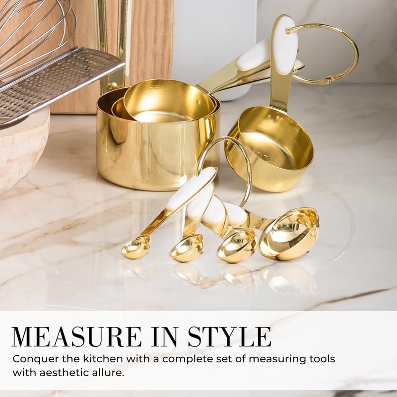 Styled Settings White and Gold Kitchen Utensils Set - 15-Piece BPA free, Non-Scratch, Utensils Set Includes White Silicone Cooking Utensils and Measuring Cups and Spoons