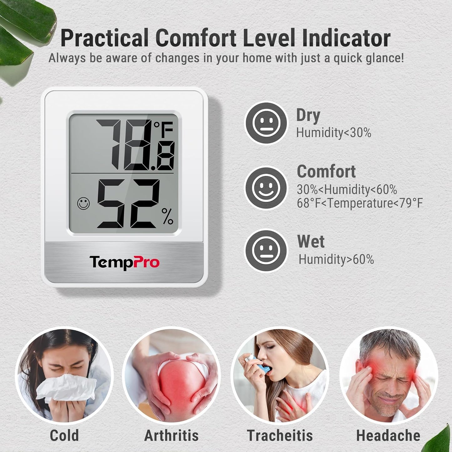 TempPro TP49 Digital Hygrometer - 3-Piece Indoor Thermometer & Humidity Meter | Accurate Weather Monitoring
