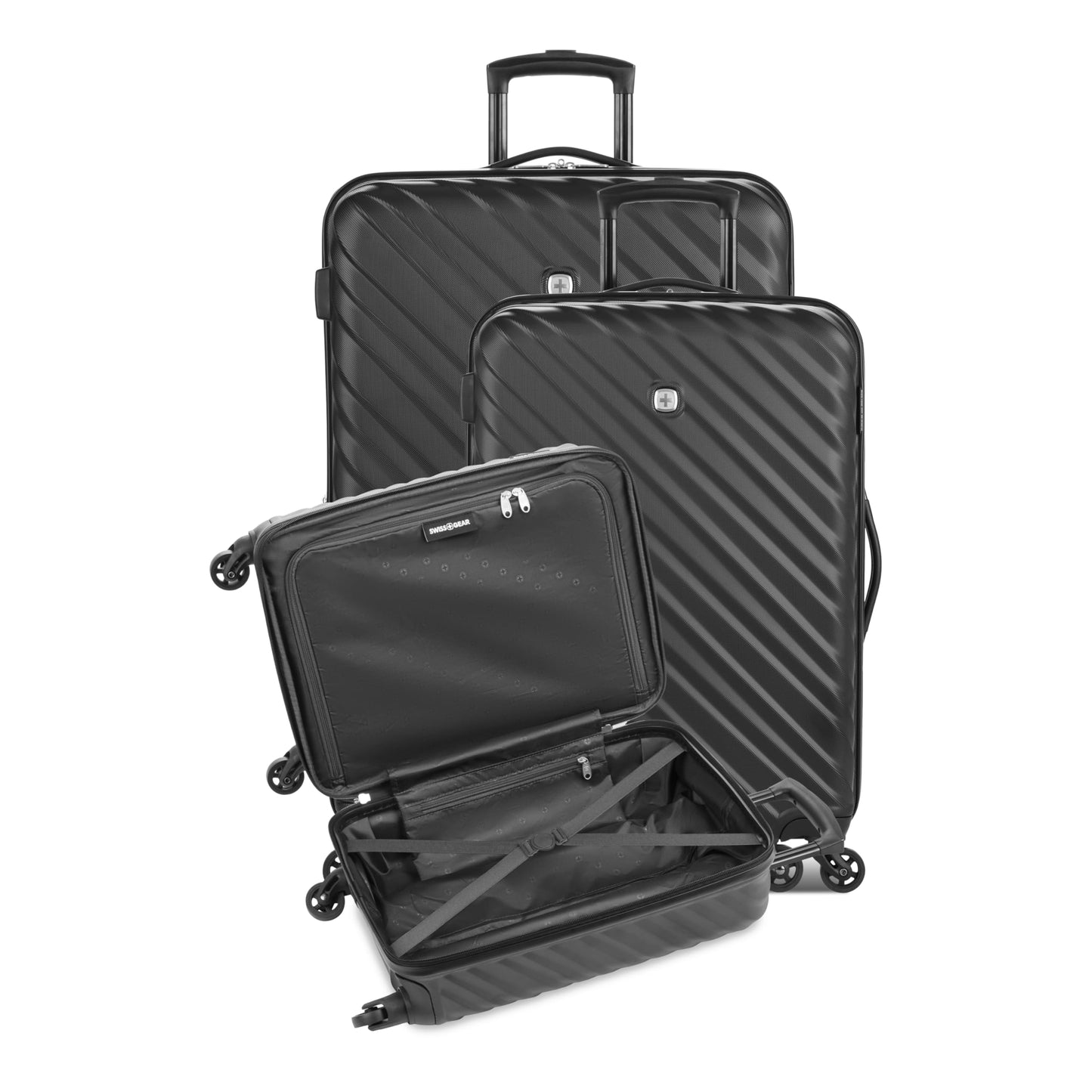 SwissGear Lightweight Expandable Spinner, Black Wave, 3-Piece Set