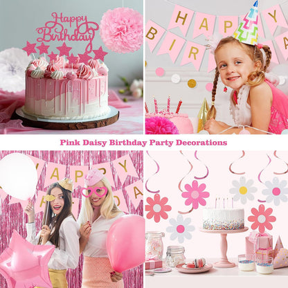 Regine Switzerland Pink Happy Birthday Party Decorations Kit - Banners, Balloons & Cake Topper
