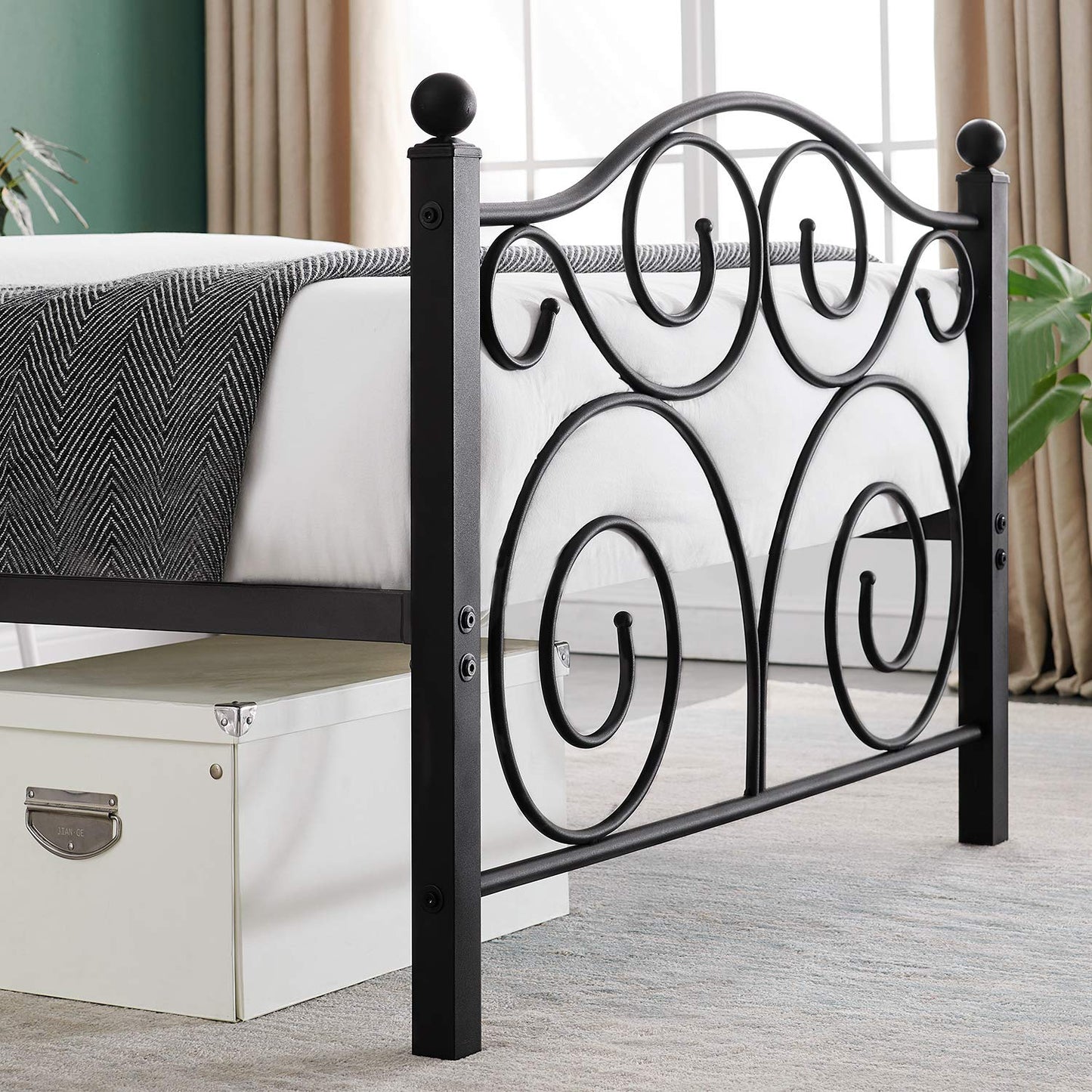 VECELO Twin Size Bed Frame with Headboard/Footboard, Mattress Foundation with Steel Slat Support, Under Bed Storage, No Box Spring Needed, Easy Assembly, White