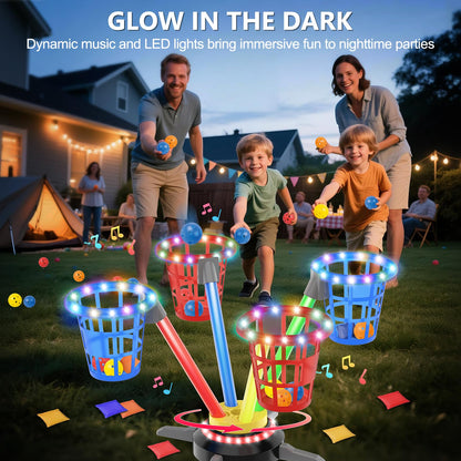 TERRAMUS 3 in 1 Bean Bag Ring Toss Game for Kids, Rechargeable Musical Jumping Games w/LED Light & Remote, Electric Spinning Base, Sandbags, Rings, Carnival Indoor Outdoor Sport Toy for 3+ Boys Girls