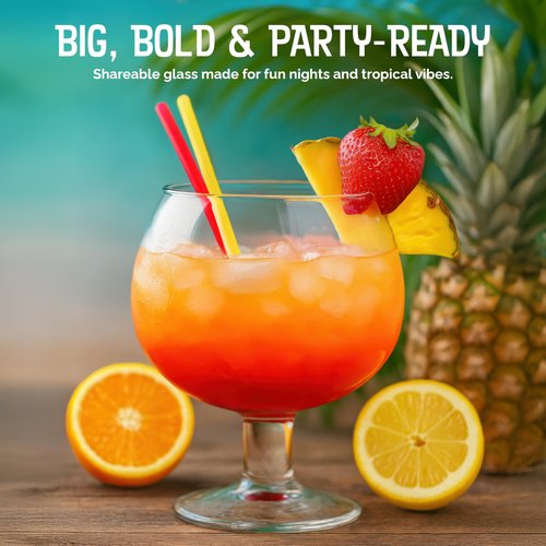 Final Touch Fishbowl Glass, Set of 2 - Extra Large Novelty Cocktail Cups for Oversized Margaritas, Daiquiris, Vibrant Party, Weddings, Gifting - Drinkware with Thick Stem & Dishwasher Safe