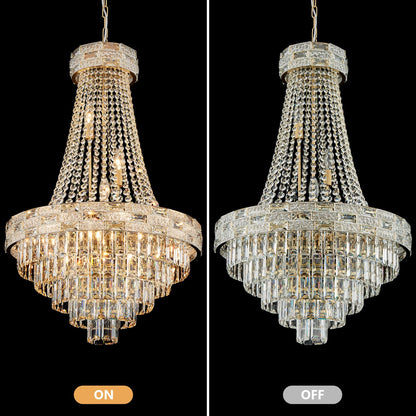 SHAOCHIAO 12-Light Gold Crystal Chandeliers,Empire Chandelier Light Fixture Modern High Ceiling Hanging Chandelier for Entryway,Foyer,Staircase,Hallway,Living Room(H36 x D23.2)