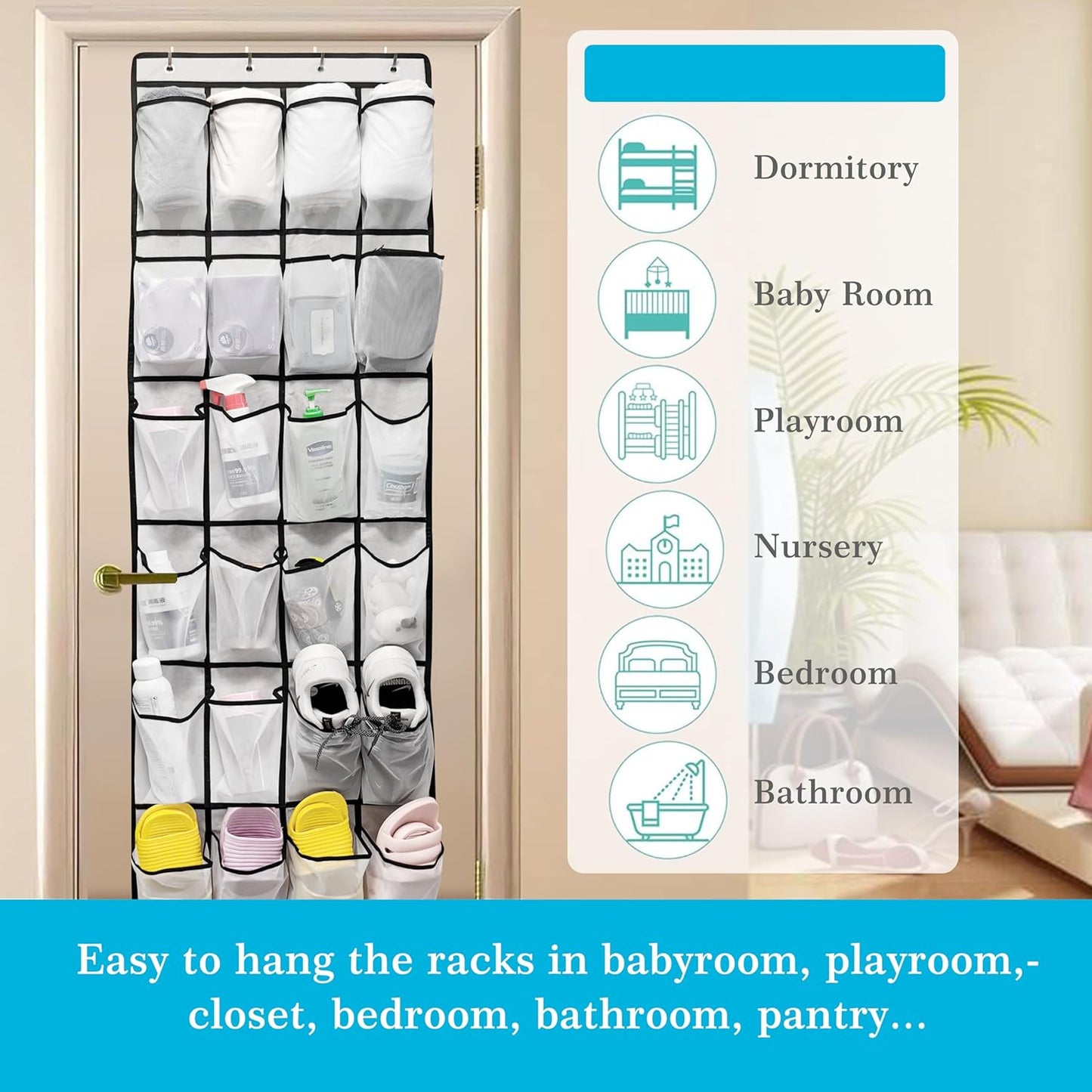 ZKXNBXX 24 ZHXNBXX Over The Door Shoe Organizers with Mesh Pockets Shoe Organizer Storage Hanging SimpleHouseware Shoe