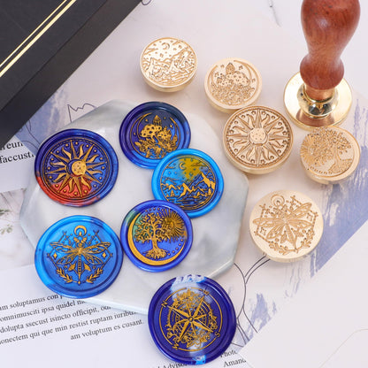 SWANGSA Galaxy Universe Wax Seal Stamp Set, Vintage 6 Pcs Sealing Wax Stamp Heads and 1 Wooden Handle for Christmas,Wedding Party Invitations, Letters, Envelopes