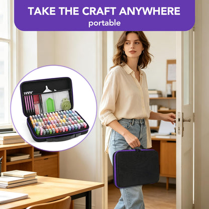 MERATIA Diamond Painting Storage Case Organizer with Containers, Purple and Black, Arts and Crafts Bead Storage Box with Accessories (80 Slots-Purple)
