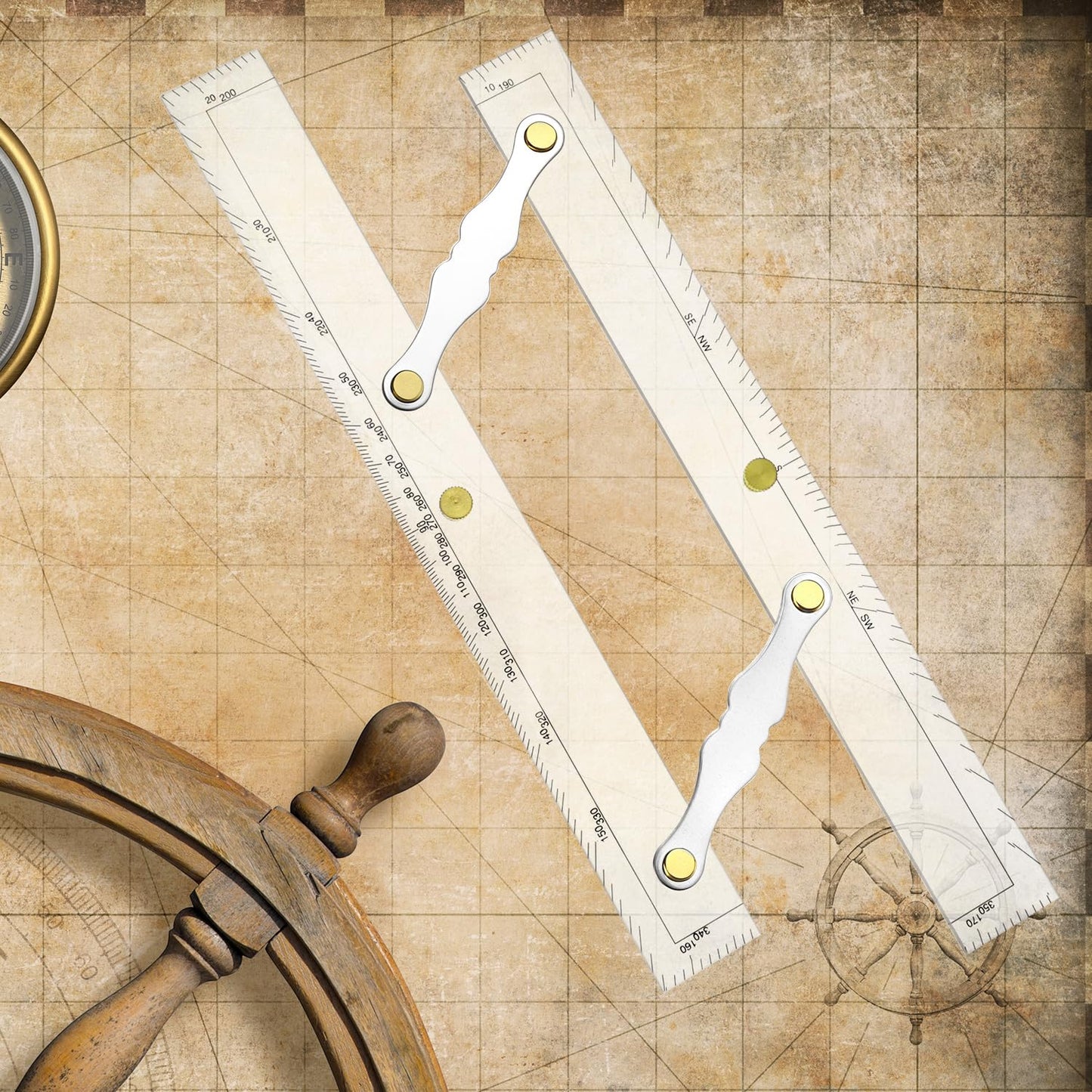 QWORK Parallel Ruler with Clear Markings, 12 in Navigation Plotting Tool, Clear Scale Nautical Plotter, Mapping Points to Pull Parallel Ruler