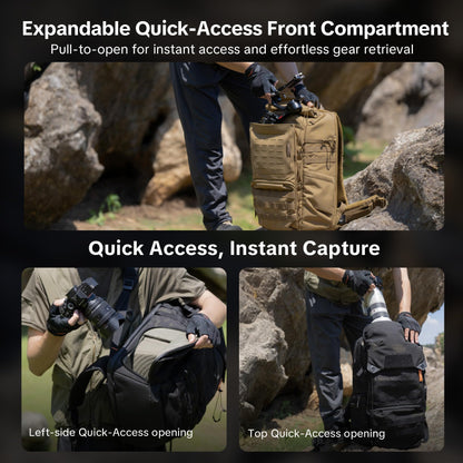 PGYTECH OneMo TAC 35L Tactical Camera Backpack, Waterproof DSLR/SLR/Mirrorless Photography Camera Bag with 15.6" Laptop Sleeve, Tripod Holder & Rain Cover (Dark Night Camo)