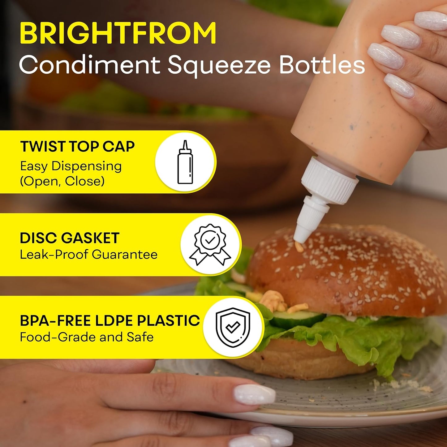 16 OZ 2 PACK BRIGHTFROM Condiment Squeeze Bottles, Empty Squirt Bottle with Twist Top Cap, Leak Proof - Great