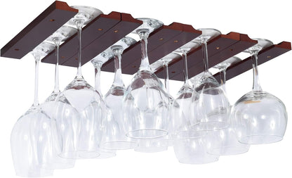 Rustic State Vigo 4 Sectional Adjustable Wood Under Cabinet Wine Glass Holder - 12 Wine Glass Storage - Mahogany