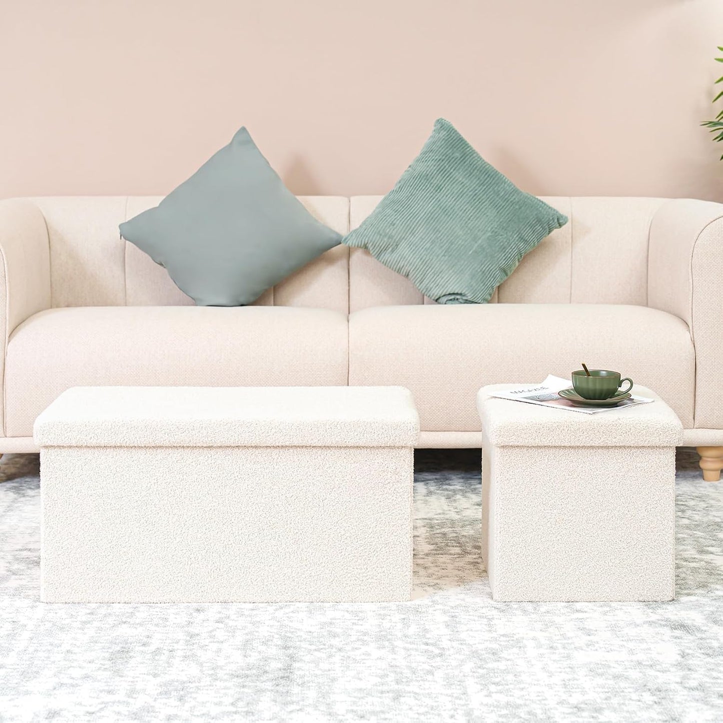 15"x15"x15" B FSOBEIIALEO Small Storage Ottoman Cube Sherpa Ottomans Foot Rest, Foldable Boucle Ottoman, Faux Teddy