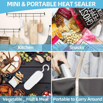 Mini Bag Sealer Heat Seal, 2 in 1 Portable Household Machine with Detachable Hook for Plastic Bags