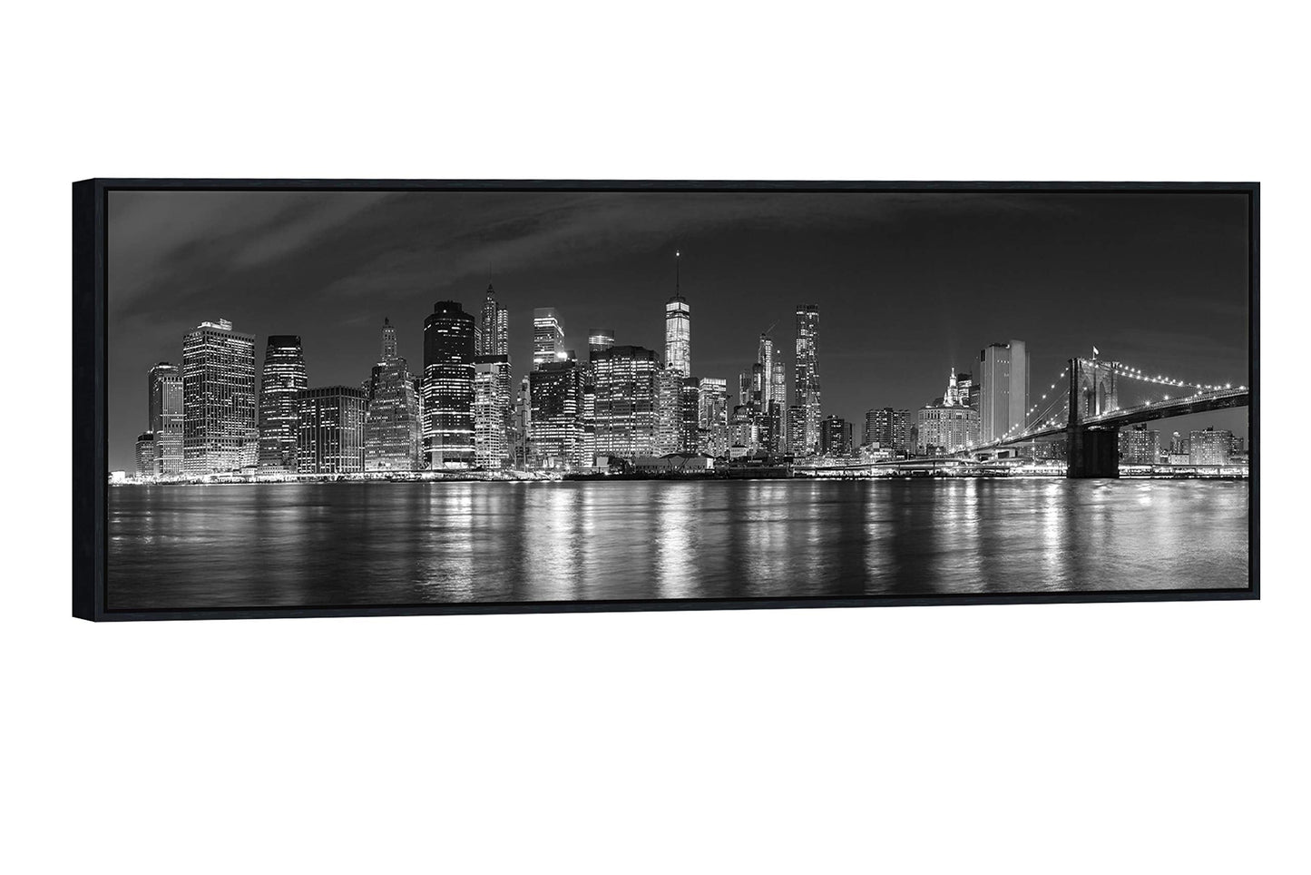 Wieco Art New York Manhattan Night View in Black and White Giclee Canvas Prints Modern Stretched and Framed Art work Cityscape Pictures Paintings on Canvas Wall Art for Bedroom Home Decorations