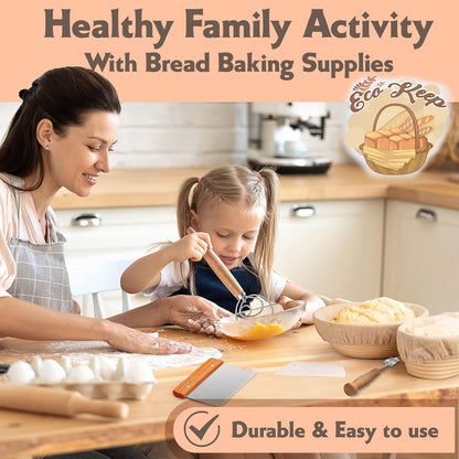 Bread Proofing Basket Set, 9 Inch Round Banneton with Scraper & Lame for Sourdough Bread Baking