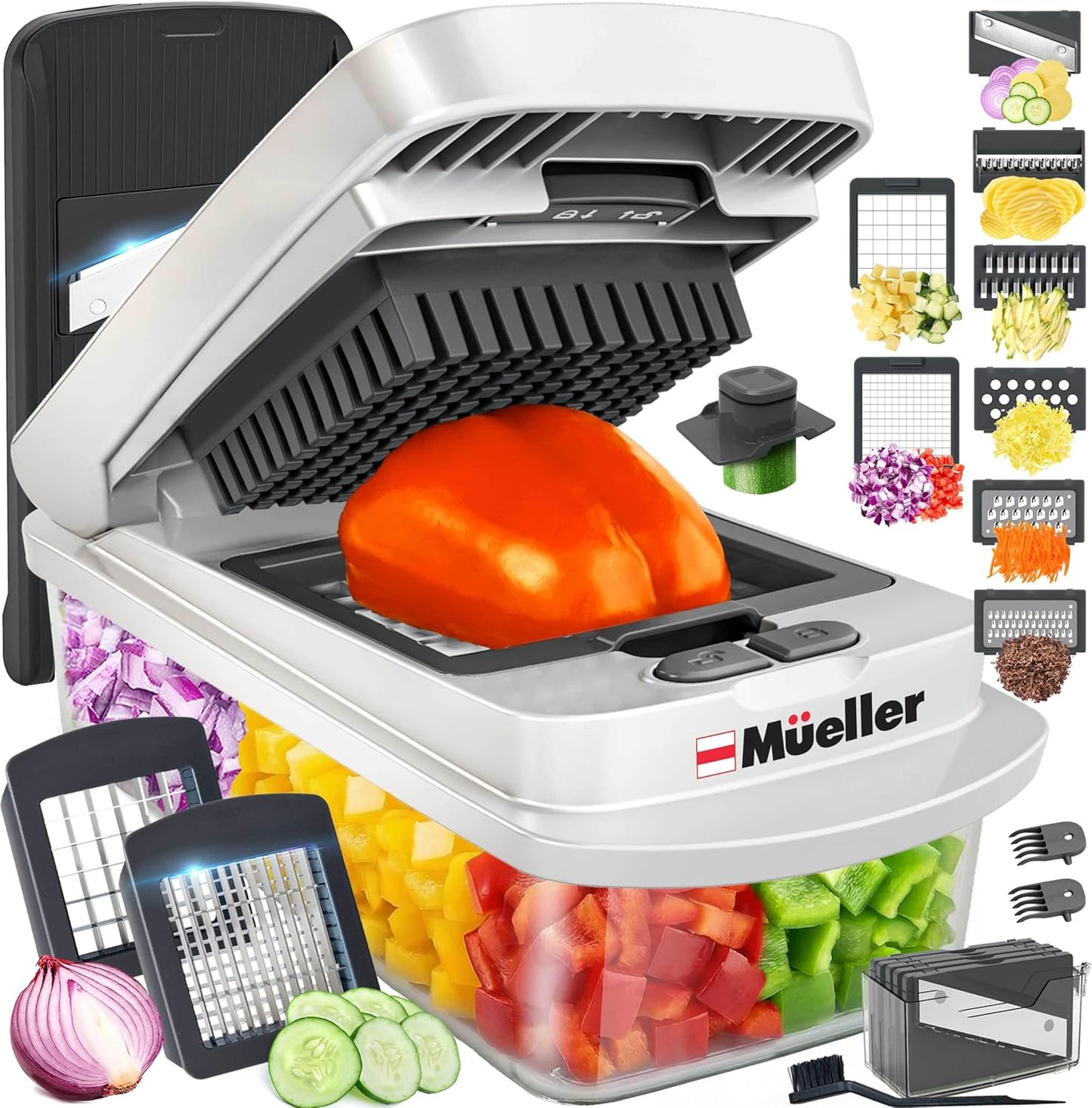 Mueller Vegetable Chopper - 10-in-1 Mandoline Slicer with 8 Blades & Container for Easy Food Prep