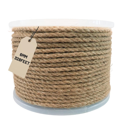 SDHUATUO Jute Twine Rope 6mm x 328ft, Natural Hemp String for Gardening, Crafting, Cat Scratching Post, DIY Crafts, Bundling, Home Decor
