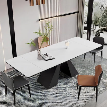 TimesGate Extendable Dining Table for 8-12 Seat, Flexible Stretch, Tabletop Made from Rock Plate and Tempered Glass, Solid Carbon Steel Base, 35.4" D x 94.5" W x 30" H, White Top