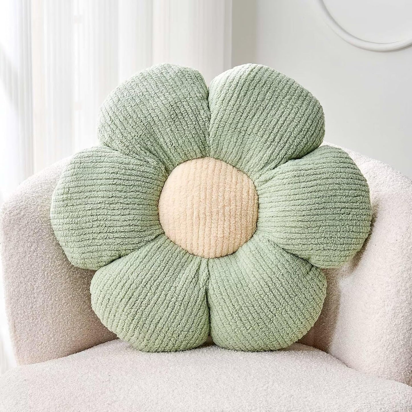 14.9" Kcvvcr Flower Throw Pillow, Soft Sage Green Shaped Floor Pillow for Home Decor, Cute Aesthetic Plush Decorative