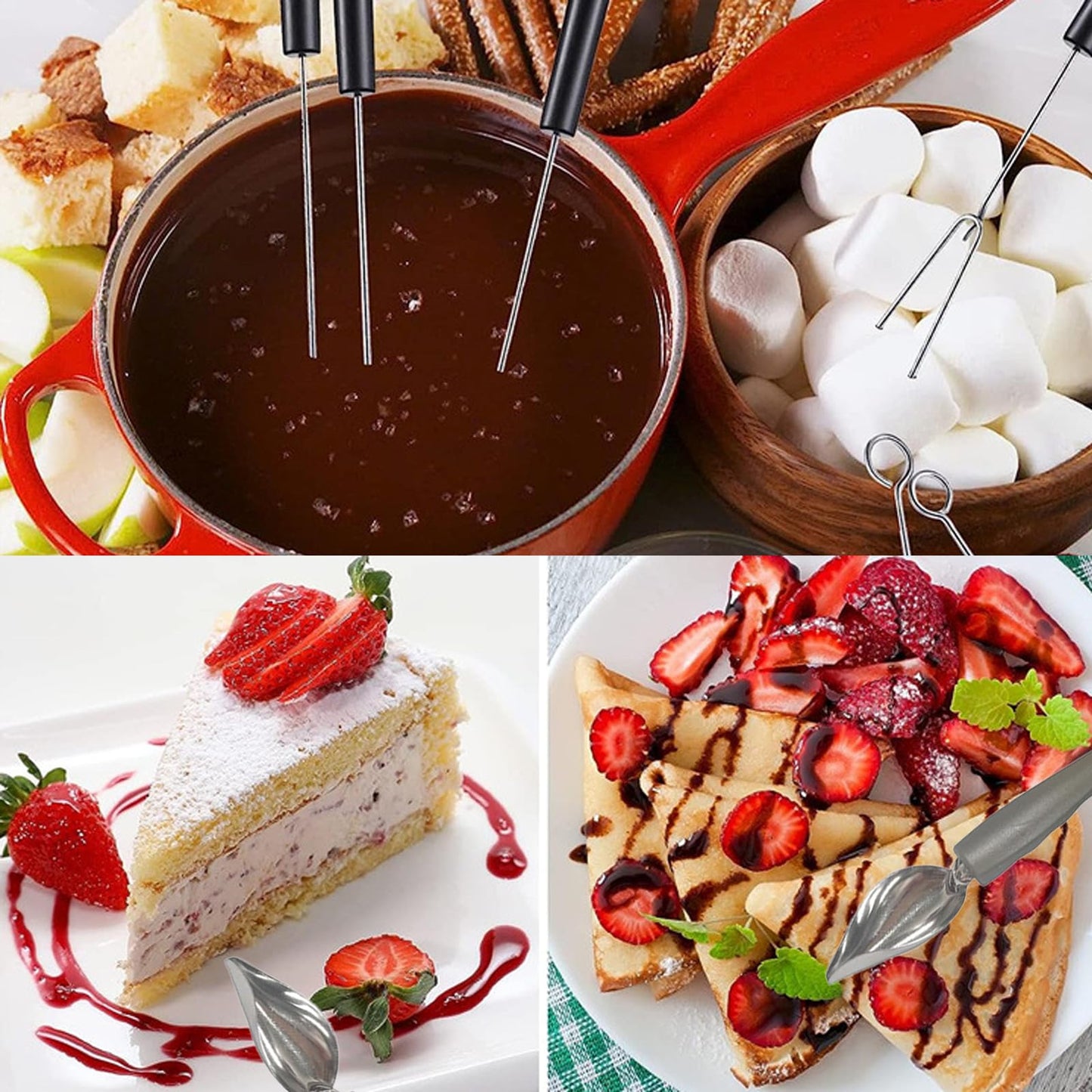 6 Candy Dipping Tools Chocolate Dipping Fork Spoons Set 2 Culinary Drawing Decorating Spoon Set,Stainless Steel Kitchen Cooking Tweezers Tongs Icing Spatula for Decorative Plates Making Desserts