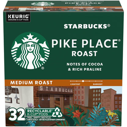 Starbucks K-Cup Coffee Pods - Medium Roast Pike Place Roast for Hot or Iced Coffee | 32 Pods