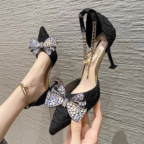 KOOBOOK Sparkly Rhinestone Bow Shoe Clips - Fashionable Shoe Decorations for a Dazzling Look (2 Pcs)