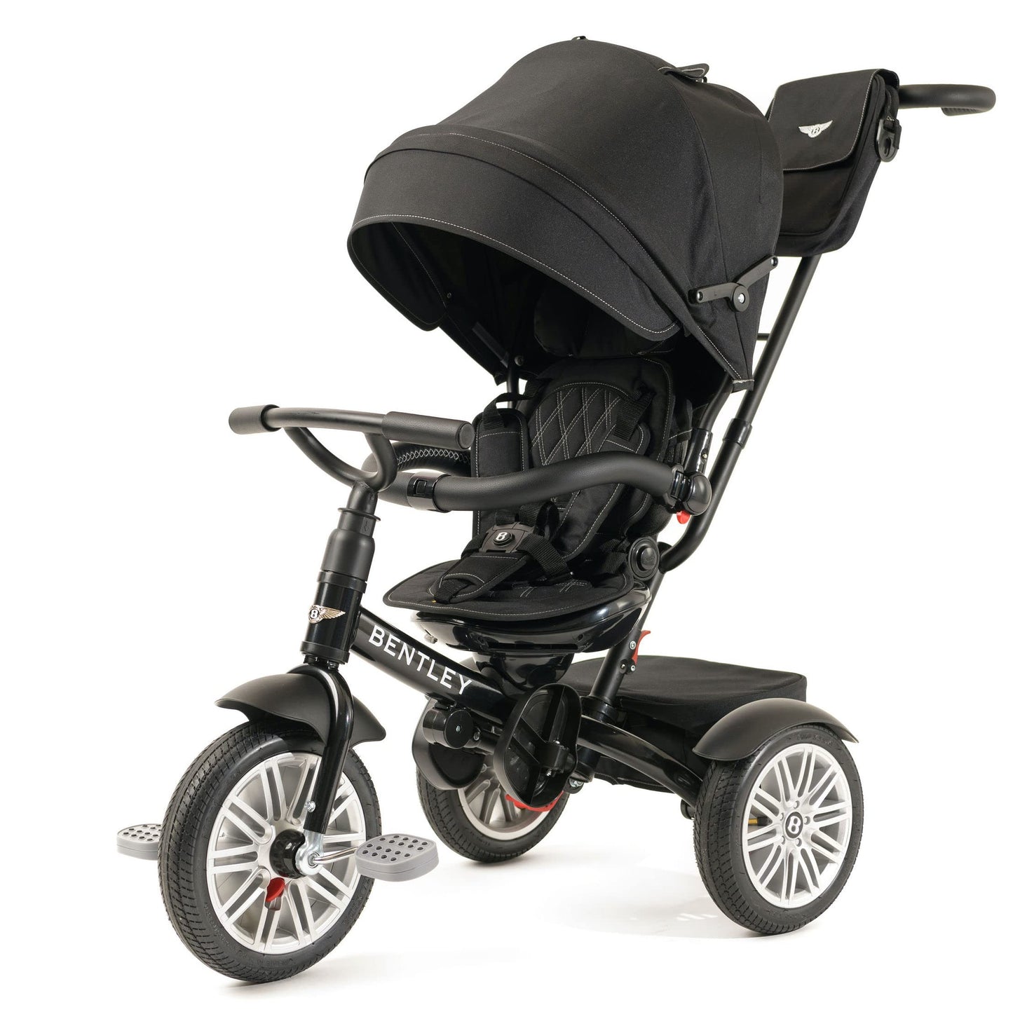 Bentley 6-in-1 Baby Stroller & Toddler Tricycle – Officially Licensed Luxury Kids Bike, Convertible Travel Strollers & Kid Trike with Air Wheels, Canopy & Safety Features (6m-5y+ | Onyx Black )