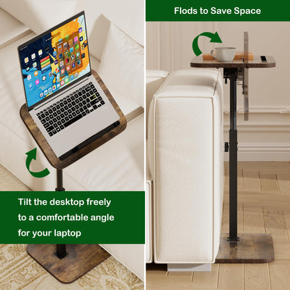 promitop TV Tray Side Table for Couch - 360° Swivel Adjustable Height Rotating Sofa Table C Table End Table Laptop Desk with Phone & Tablet Slot, Perfect for Eating Working Reading, Fits Small Spaces