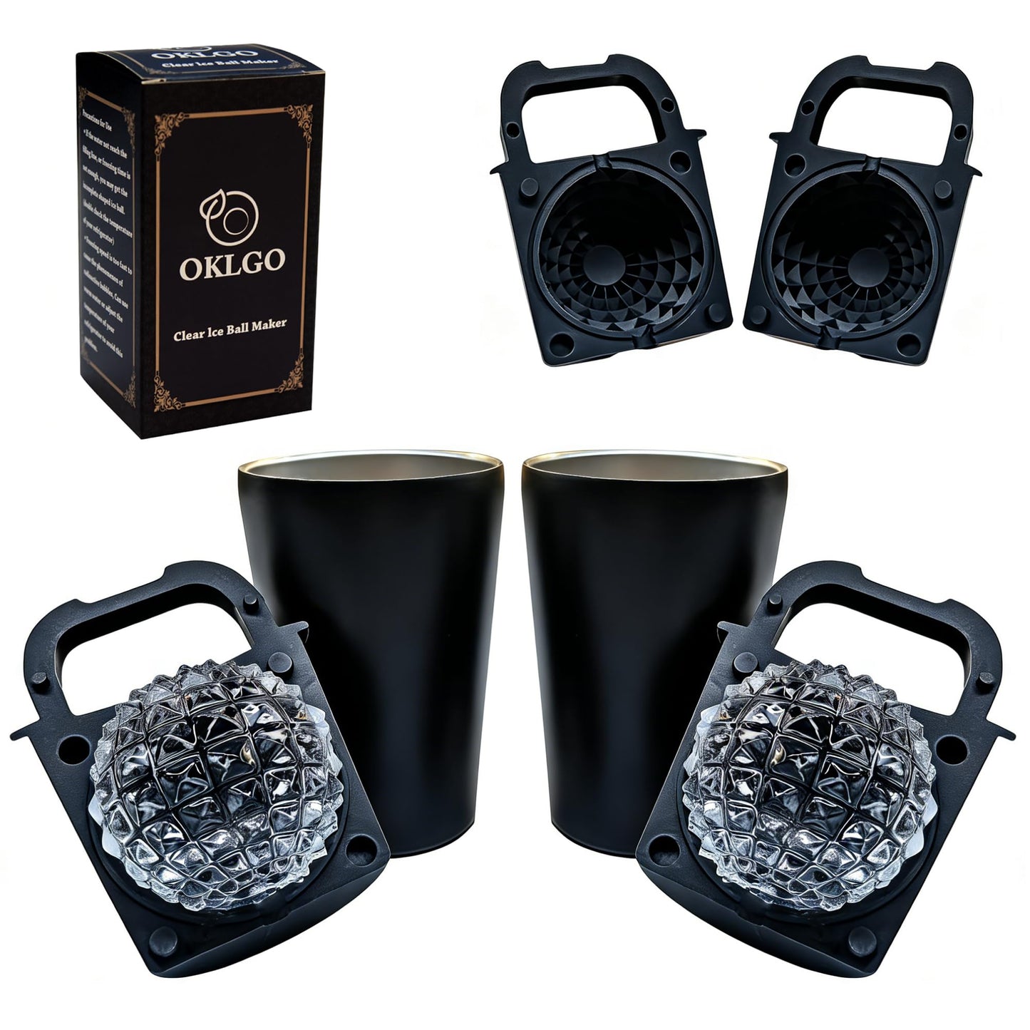 Clear Ice Cube Maker Tray – 2.3 Inch Large Diamond Ice Ball Mold, Stainless Steel & Silicone, Slow Melting Transparent Ice for Whiskey, Cocktails, and Home Bar Use