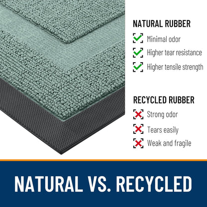 OLANLY Indoor Outdoor Front Door Mat - Waterproof All-Season Doormat, Sturdy Natural Rubber, 33x21, Grayish Green