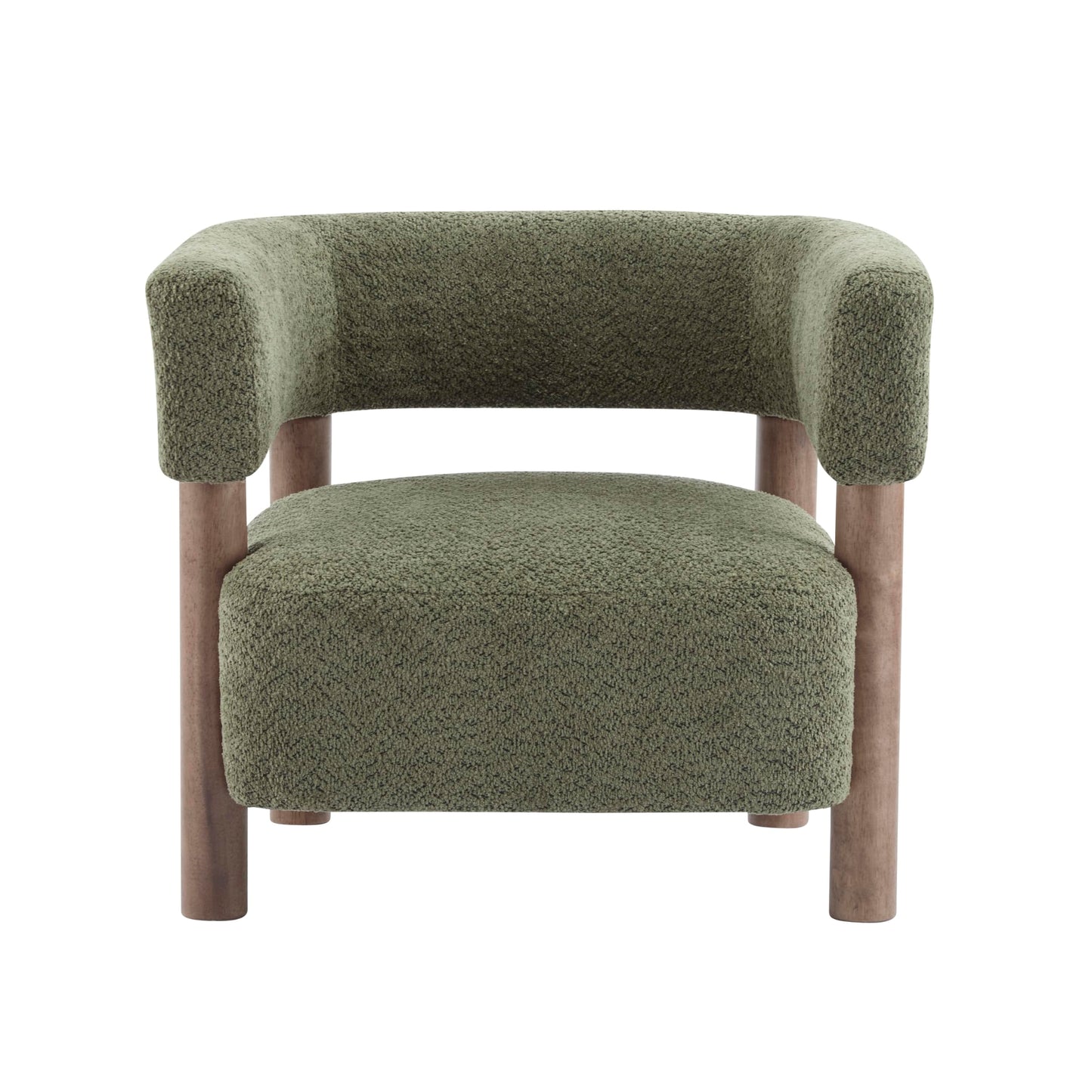 Christopher Knight Home Carly Low Profile Accent Chair, Round Backrest Side Chair, Living Room Armchair with Boucle Fabric Cushion,Comfy Reading Chair for Bedroom,Wooden Single Lounge Sofa,Olive Green
