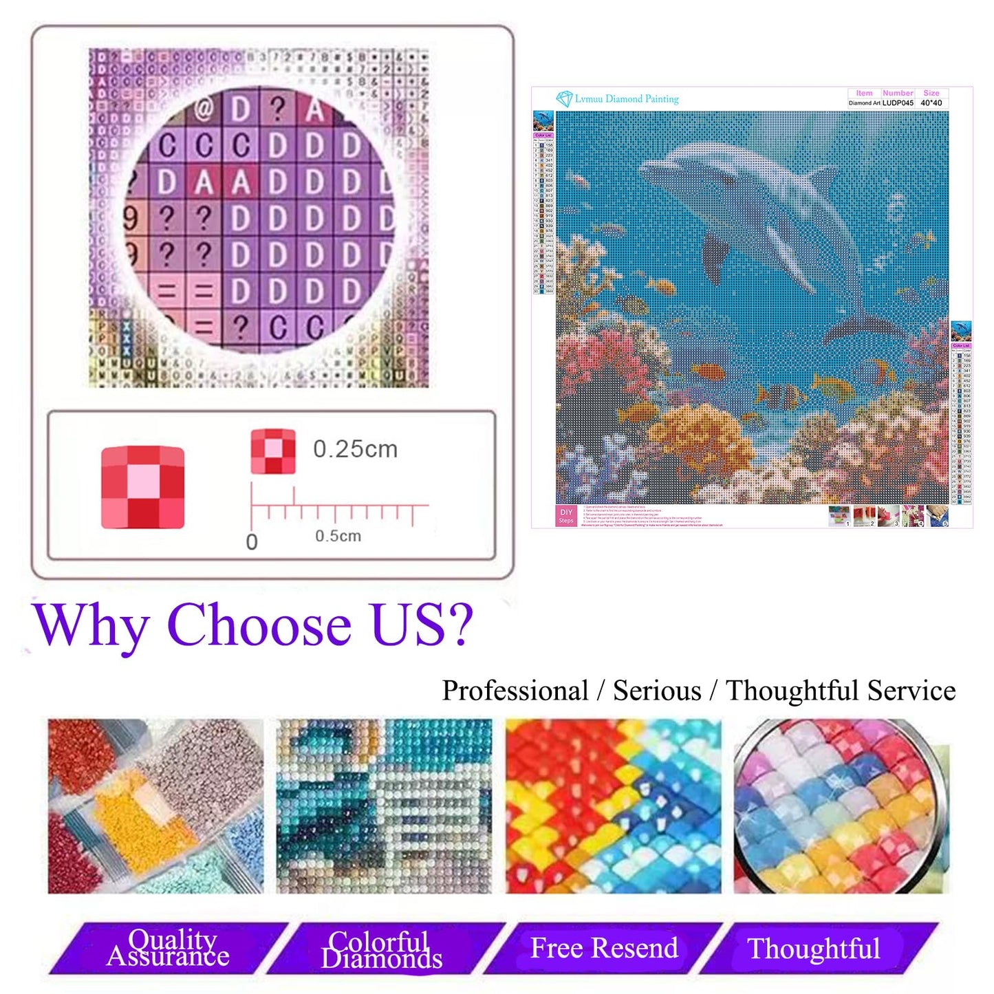 Lvmuu Sea Dolphin Diamond Art Kits for Adults, 5D DIY Full Drill Square Diamonds Painting Kit for Beginners Paint By Numbers Dot Shiny Beads Gem Art Craft Home Decor 16x16in