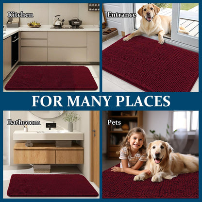 OLANLY Dog Door Mat - Absorbent Non-Slip Washable Doormat for Muddy Paws | 59x35 Burgundy