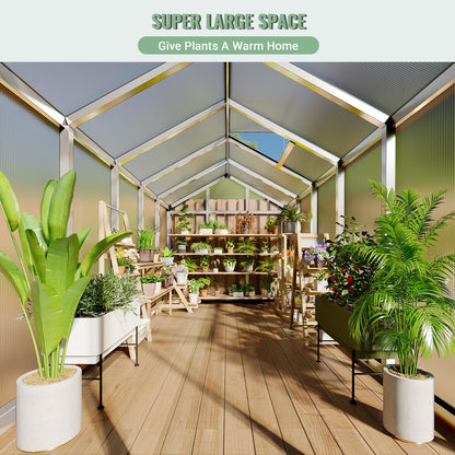 GarveeTech 6X10 FT Greenhouse, Polycarbonate Garden Greenhouse for Outdoors,Aluminum Frame Green House with Lockable Door and Adjustable Roof Vent, Ideal for Backyard Patio and Outside Growing