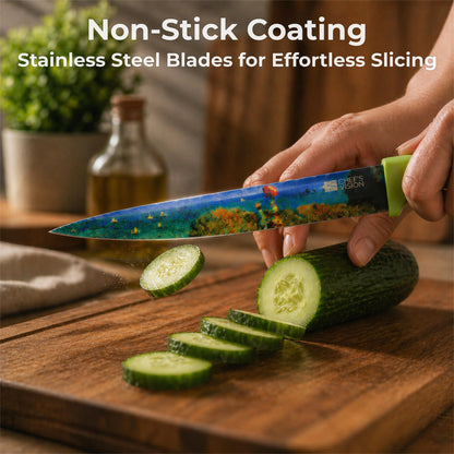 CHEF'S VISION Masterpiece Knife Set - 6-Piece Stainless Steel Cutting Knives Set for Kitchen - Stunning Artistic Designs, Great Gift for Women or Men - Unique Kitchen Knife Set Gift for Art Lovers