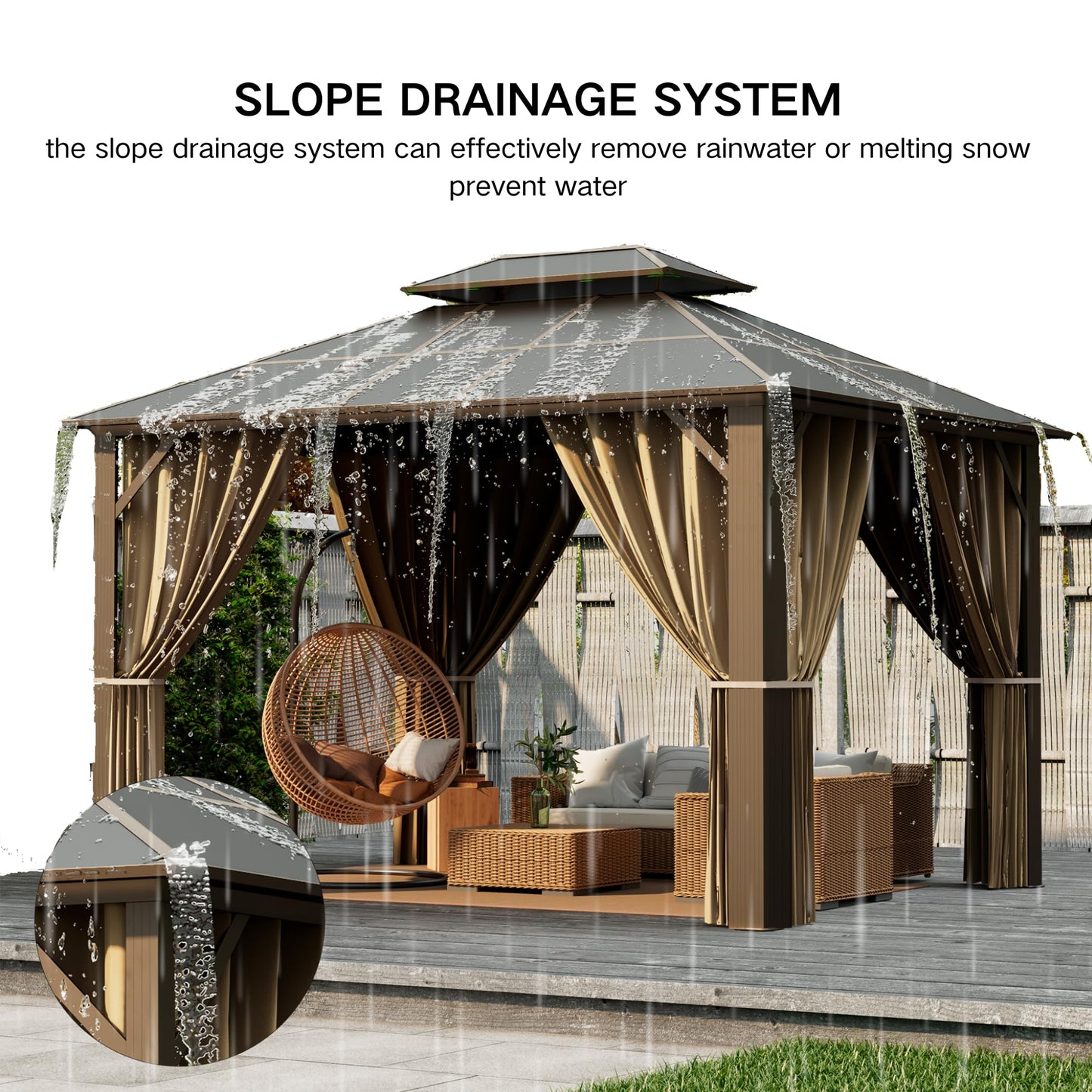 Patio Kingdom 10'x12' Hardtop Gazebo with Double Polycarbonate Roof, All Weather Aluminum Frame Outdoor Pavilion with Curtains and Netting, UV Protection for Patio, Lawn & Garden