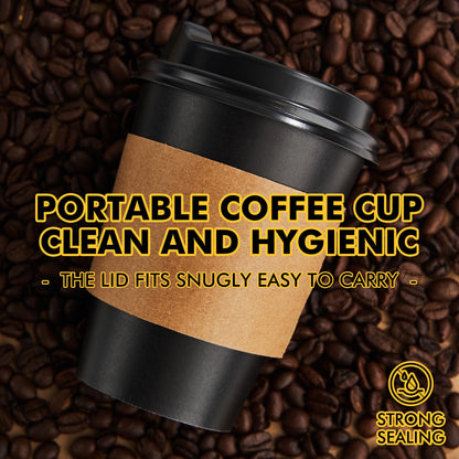 RACETOP 12 oz Paper Coffee Cups,100 Pack Black Disposable Coffee Cups with Lids, Sleeves and Stirring Sticks, 12 oz Hot Coffee Cup for Hot Drinks, Parties, Picnic, Travel, and Events