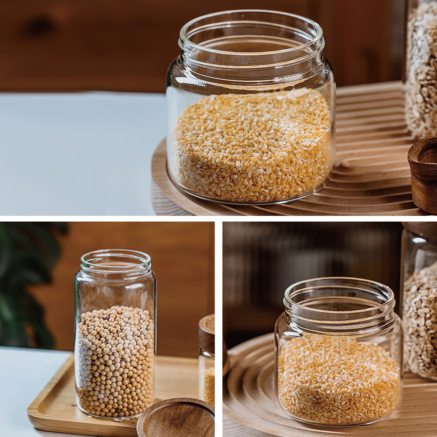 MOLADRI 28 fl oz/850 ml Clear Glass Storage Canister with Airtight Wooden Screw Lid, Medium Cute Decorative Glass Container Jar for Coffee,Candy,Salt,Cookie,Condiment,Pepper,Sugar,Overnight Oatmeal