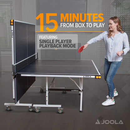 JOOLA Rally TL Professional MDF Indoor Ping Pong Table w/Quick Clamp Table Tennis Net & Post Set - 10 Minute Easy Assembly - Corner Ball Holders - Tournament Quality - Includes Playback Mode