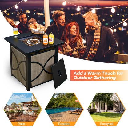 COOURIGHT Propane Fire Pit Table, 25" 40000 BTU Wicker-Look Square Fire Pits w/Lid, Fire Glass, Auto Ignition, Adjustable Flame, CSA Approved, Outdoor Steel Fire Table for Patio, Garden, Backyard
