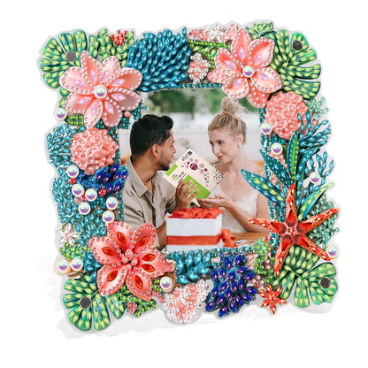 AIRDEA 5D Diamond Art Painting Desktop Photo Frame Ornament Flowers Butterfly Special Shape Diamond Dots Frame Kits for Adults,8x8in/20x20cm (Green Pink Blue)