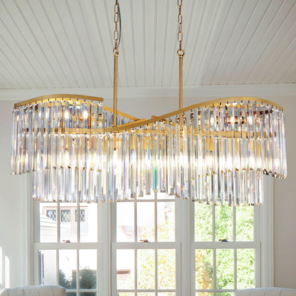 TOCHIC Modern Crystal Chandelier for Dining Room, 41 inch Gold Chandelier Light Fixture Ceiling Hanging Oval Arc Chandeliers Pendant Lighting for Kitchen Island Living Room Foyer Entryway