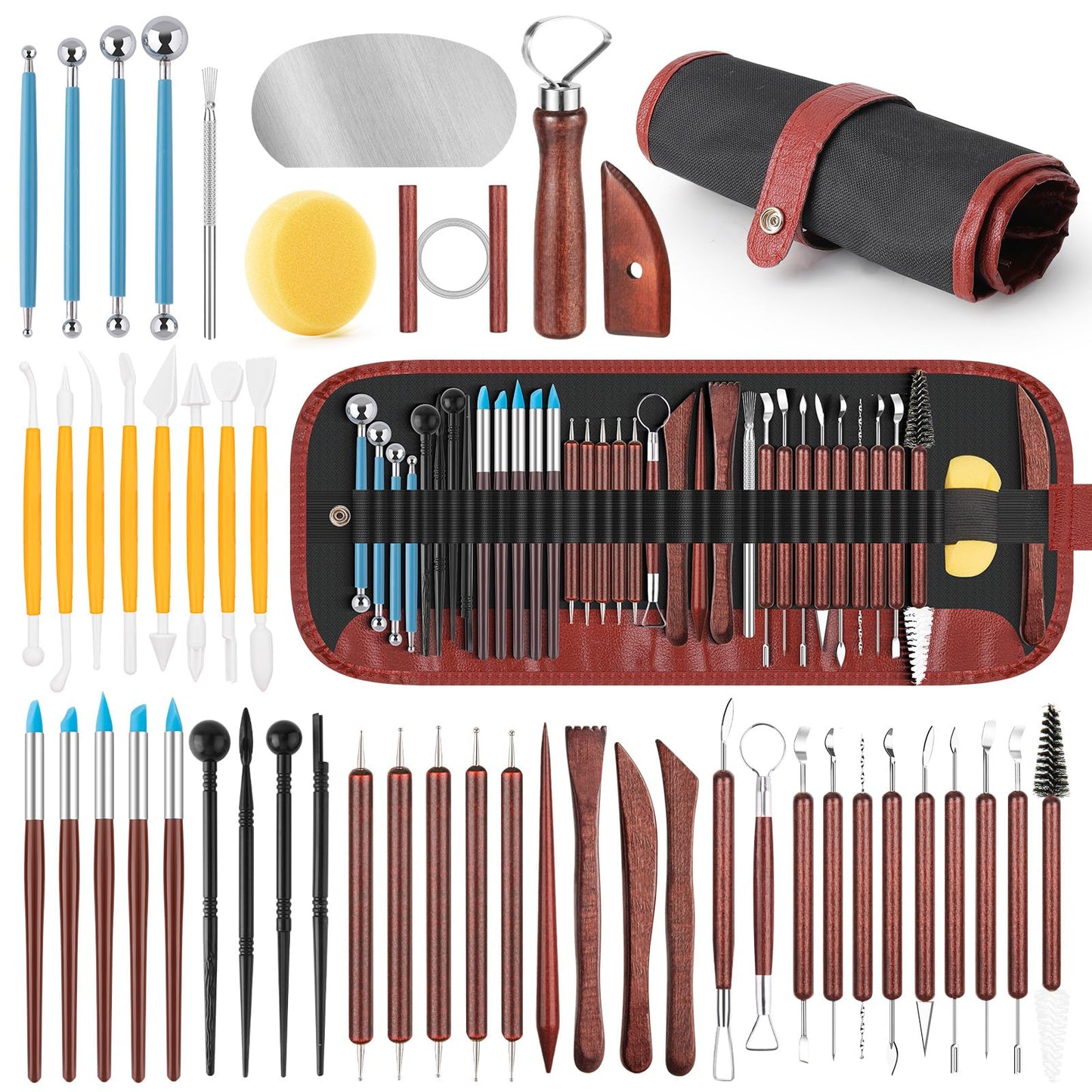 48PCS Pottery Tools Kit for Sculpting, Clay Carving Tools, Ceramic Tools for Polymer Clay, Modeling, Trimming, Molding, Shaping, Pottery Kiln, Arts Crafts Supplies, Adults, Students, Beginners, Pros