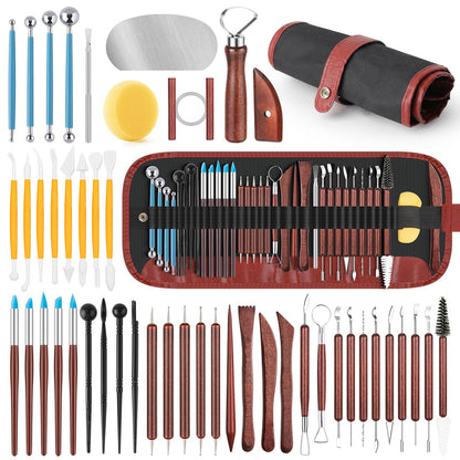 48PCS Pottery Tools Kit for Sculpting, Clay Carving Tools, Ceramic Tools for Polymer Clay, Modeling, Trimming, Molding, Shaping, Pottery Kiln, Arts Crafts Supplies, Adults, Students, Beginners, Pros