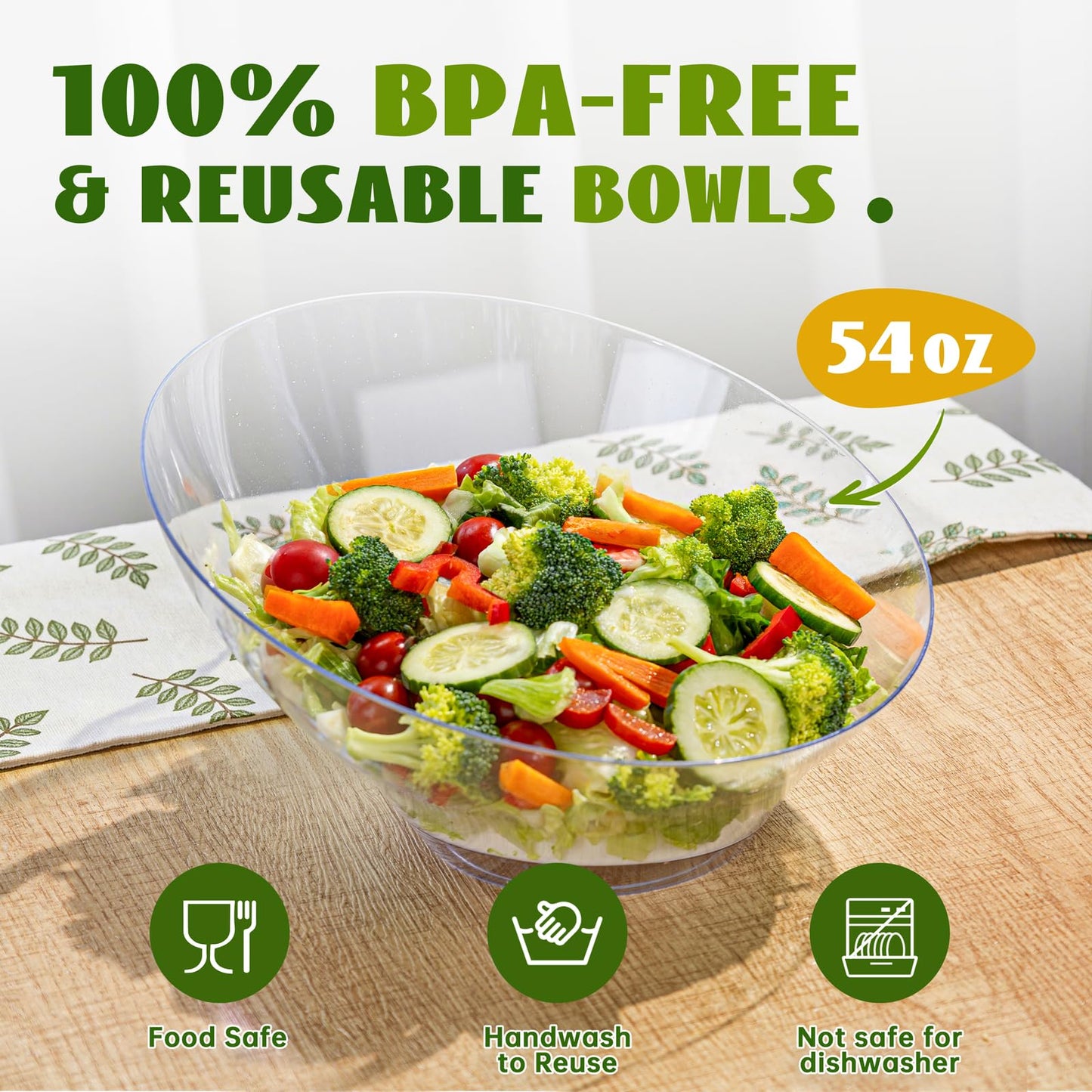 Liacere 54 OZ Clear Plastic Serving Bowls - 16PCS Angled Serving Bowls - Disposable Bowl for Candy Chip - Party Table Salad and Fruit，Can be Used Weddings and Gatherings＆ New Year