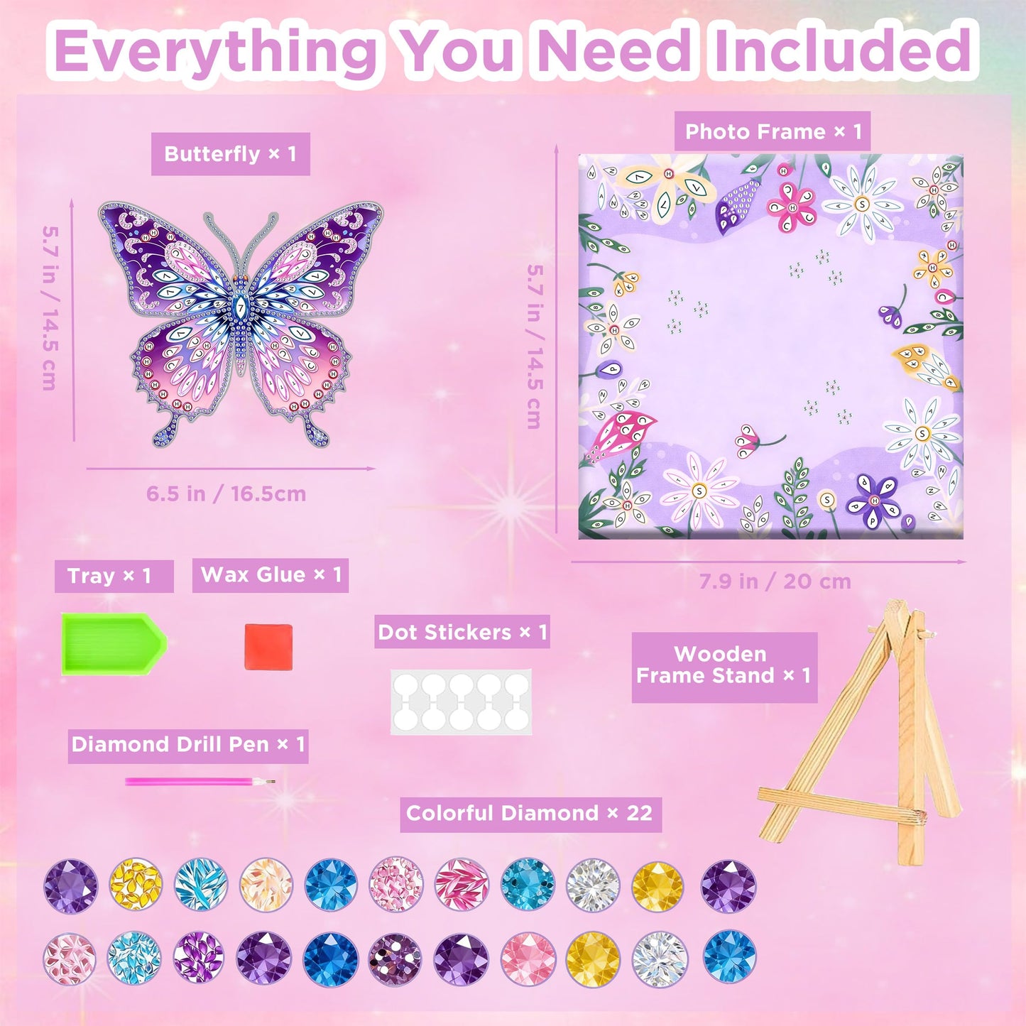 ZEHYRNE Arts and Crafts for Kids, Sparkling 3D Butterfly Diamond Art Kits for Girls 8-12 6-8, DIY Gem Art as Children's Day & Birthday Gift丨Bedroom Decoration with Wooden Stand (Purple)
