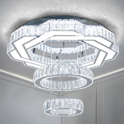 xychfantligh 22.5" Crystal Chandeliers Living Room Modern Chandelier Crystal Ceiling Light LED 2 Rings Pendant Light Flush Mount Chandelier for Bedroom Dining Room Entryway (Cool White)