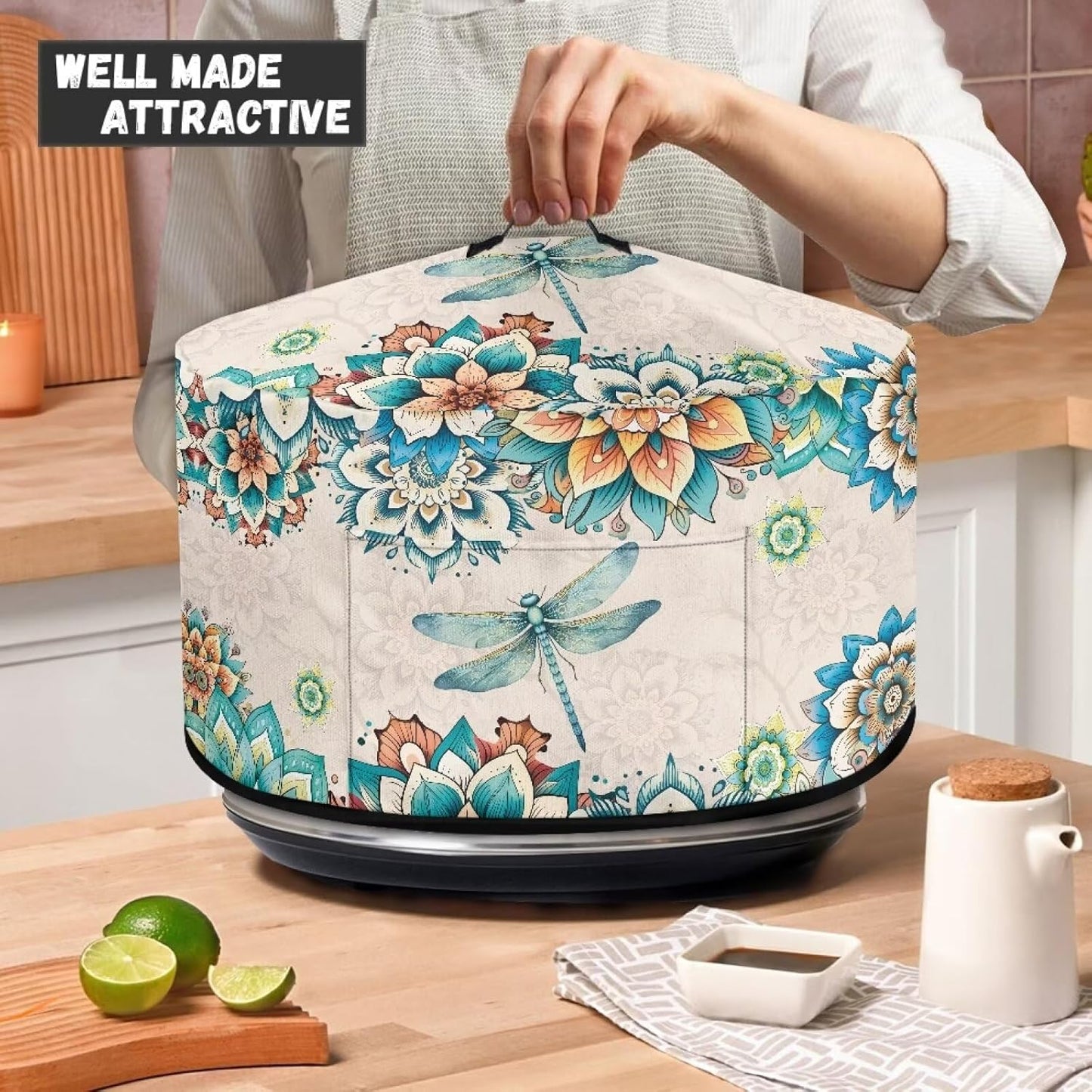 Mandala Dragonfly Slow Cooker Cover Compatible with 6-8 Quart Crock Pot, Washable Dustproof Appliance Cover